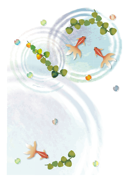 金魚の泳ぐ涼し気なデザインの暑中見舞い画像素材